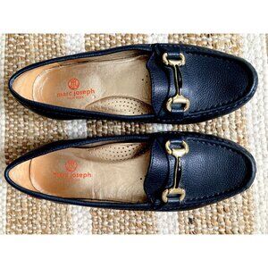 Marc Joseph Women's Navy Grand Street Leather Loafers Gold Horsebit Size 9